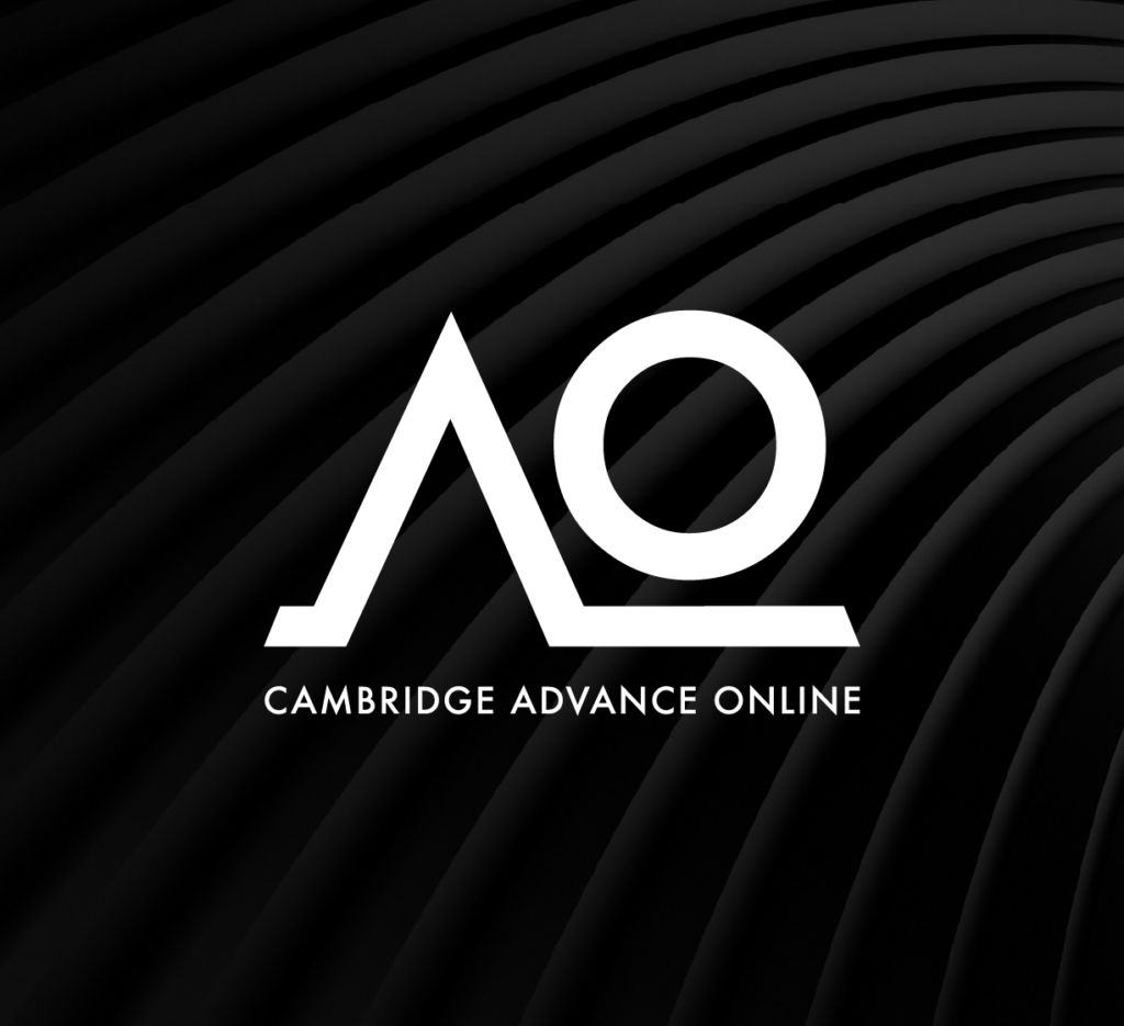 Cambridge Advance Online logo on a dark patterned background.