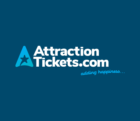 Attraction Tickets.com logo with the strapline adding happiness on a blue background.