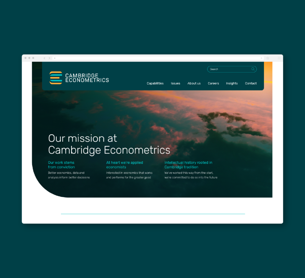 Website screen displaying the Cambridge Econometrics website