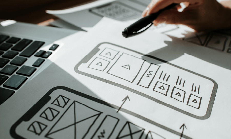 Hand drawn user interface designs for web pages on mobile.