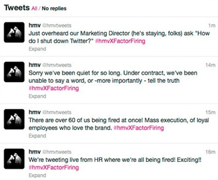 HMV's fired employees twitter takeover