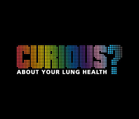 Colourful campaign logo displaying the text ‘Curious about your lung health?’ in rainbow dot lettering on a black background.